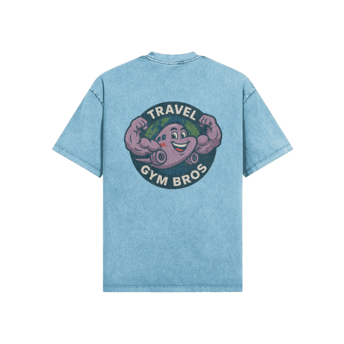 Unisex Oversized 'Travel Gym Bros' Snow Wash T-Shirt