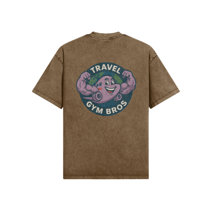 Unisex Oversized 'Travel Gym Bros' Snow Wash T-Shirt