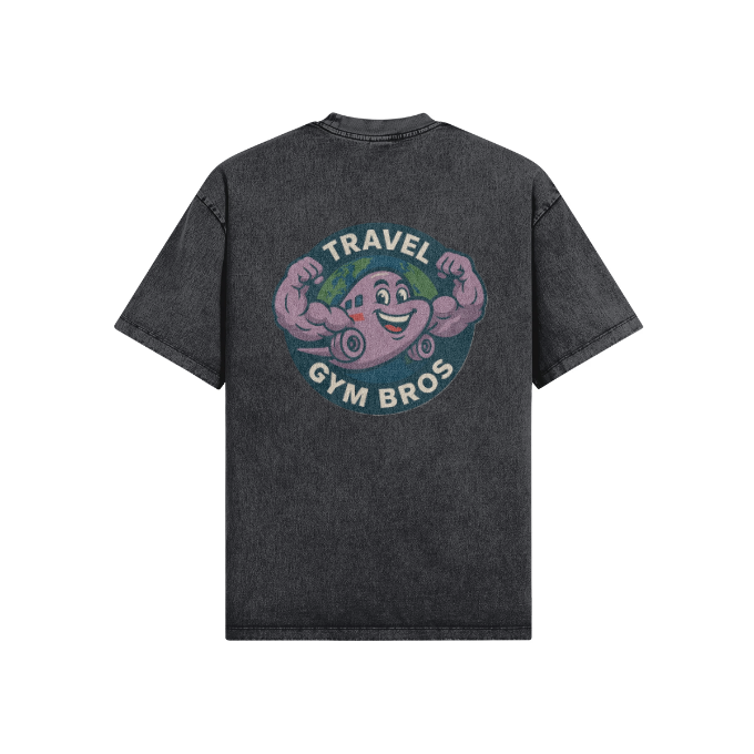 Unisex Oversized 'Travel Gym Bros' Snow Wash T-Shirt