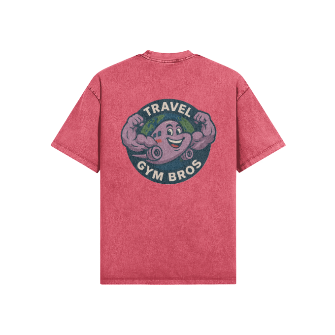 Unisex Oversized 'Travel Gym Bros' Snow Wash T-Shirt
