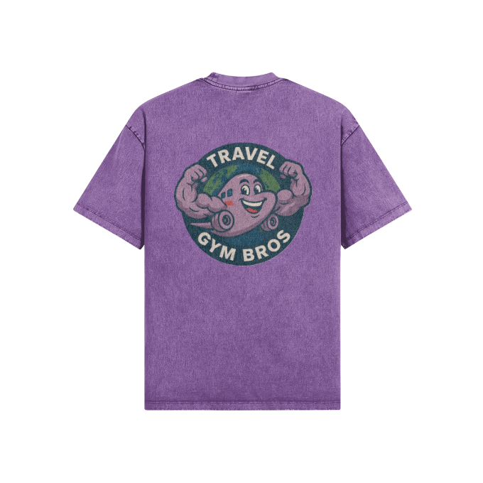 Unisex Oversized 'Travel Gym Bros' Snow Wash T-Shirt