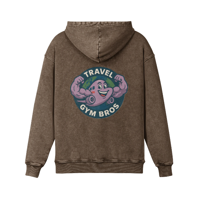 Unisex Oversized 'Travel Gym Bros' Snow Wash Hoodie