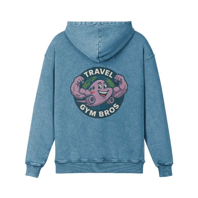 Unisex Oversized 'Travel Gym Bros' Snow Wash Hoodie