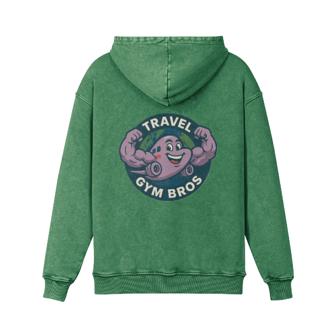 Unisex Oversized 'Travel Gym Bros' Snow Wash Hoodie