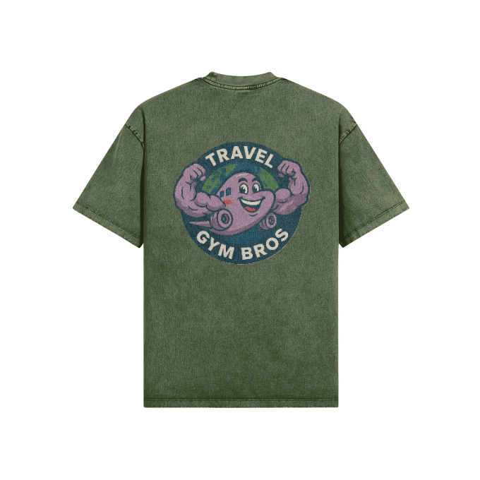 Unisex Oversized 'Travel Gym Bros' Snow Wash T-Shirt