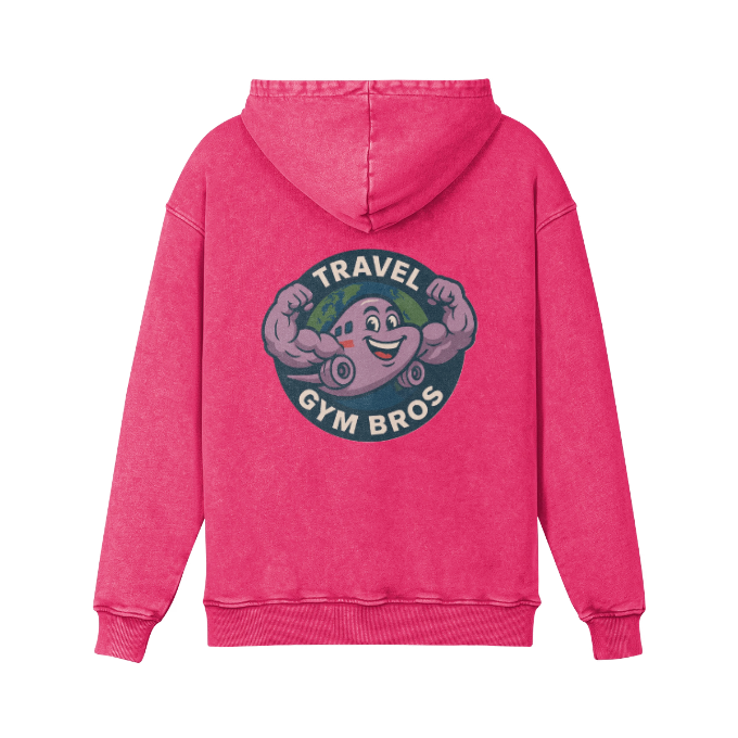 Unisex Oversized 'Travel Gym Bros' Snow Wash Hoodie